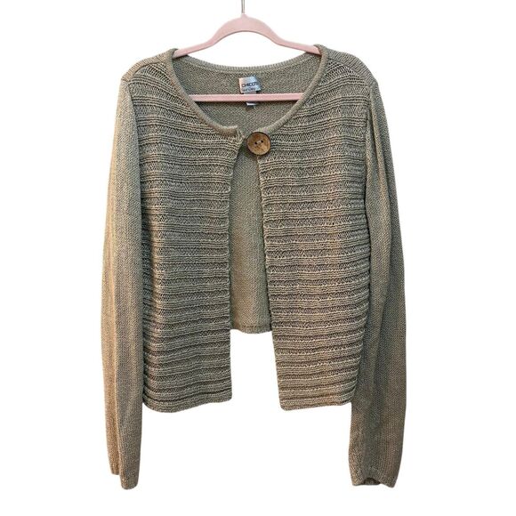 Chicos Cardigan Sweater Womens 3 Green One Button Open Front Textured Knit - Picture 2 of 5